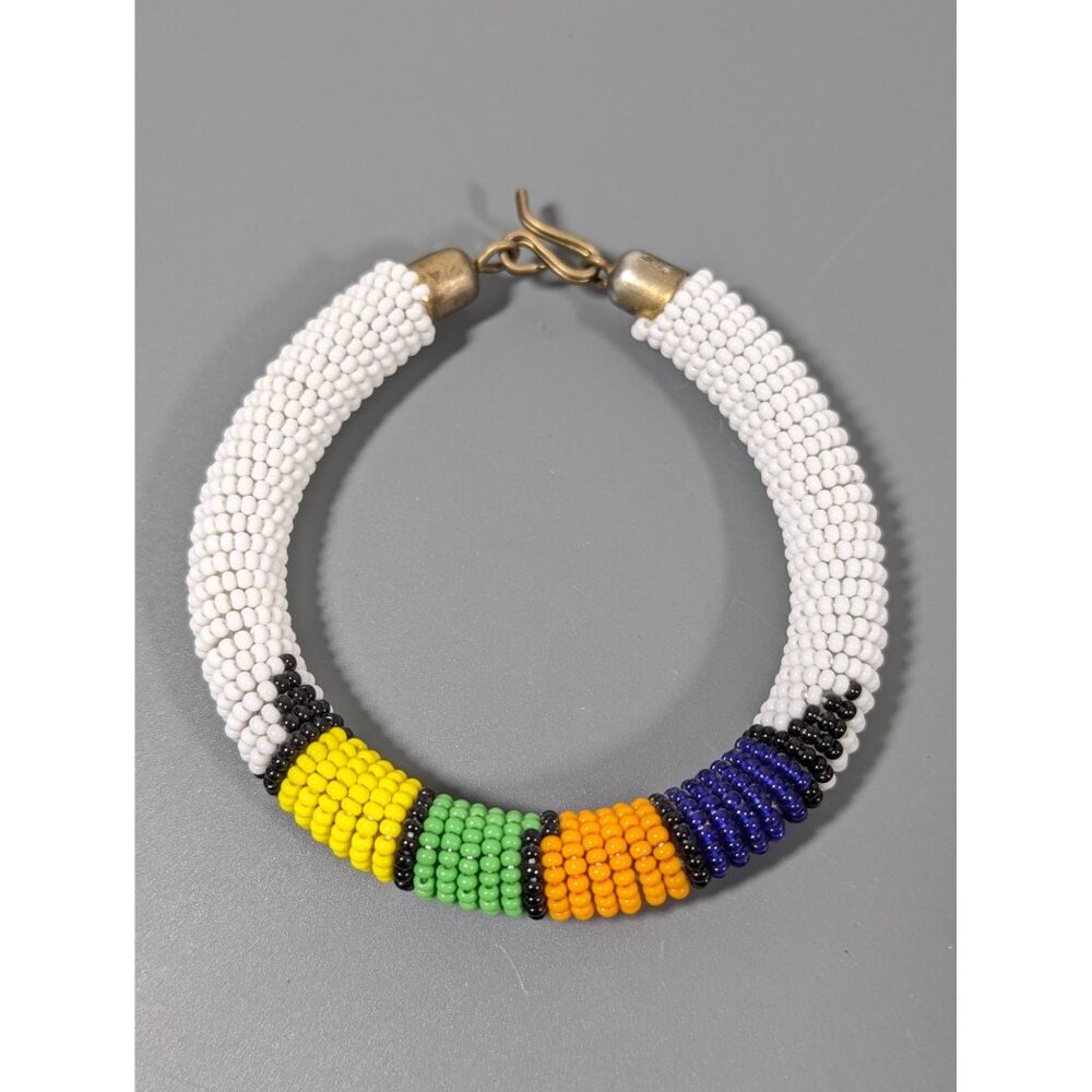 Handcrafted Multicolor Seed Bead Rope Bracelet‎ Brass Clasp 8 in Tribal